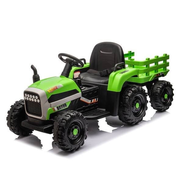 slide 2 of 40, Ride on Tractor,Trailer,24VBattery Powered Electric Toy,200w*2motor 1.86-4.97MPH,Remote Control,3 speed adjustable,LED,safe belt Green