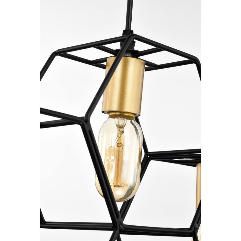 Berenice 33 Inch Clean Modern Industrial Style Matte Black and Satin Gold Finish Ceiling Lighted Chandelier 5-Light - N/A