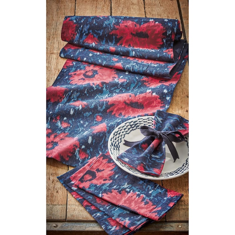 Weekend Dahlia Bright Red Floral All Over Print Cotton Machine Washable Table Runner, 72" x 14.5"-in.