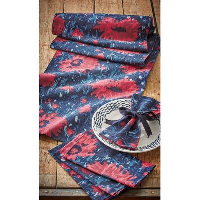 Weekend Dahlia Bright Red Floral All Over Print Cotton Machine Washable Table Runner, 72" x 14.5"-in.