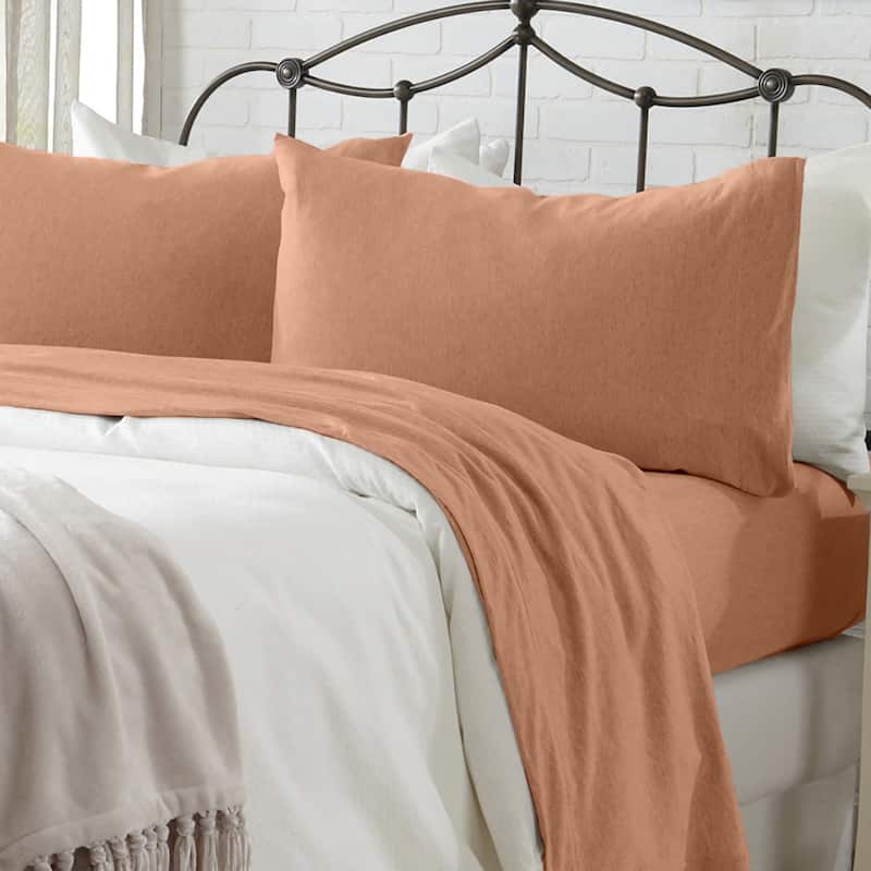 Linery & Co. Heathered Melange Cotton Jersey Knit Sheet Set - Full - Terracotta