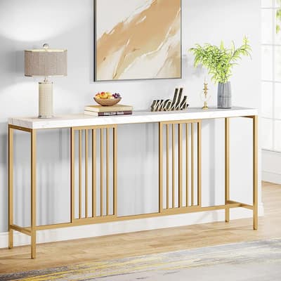70.9 Inch Sofa Console Table with Open Storage Shelf, Industrial Narrow Extra Long Sofa Tables Entry Table Behind Couch Table