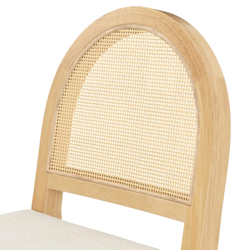 Bailey Boucle Upholstered Rattan Bar Stool or Counter Height Stool with Natural Rattan Woven Back For Kitchen Island