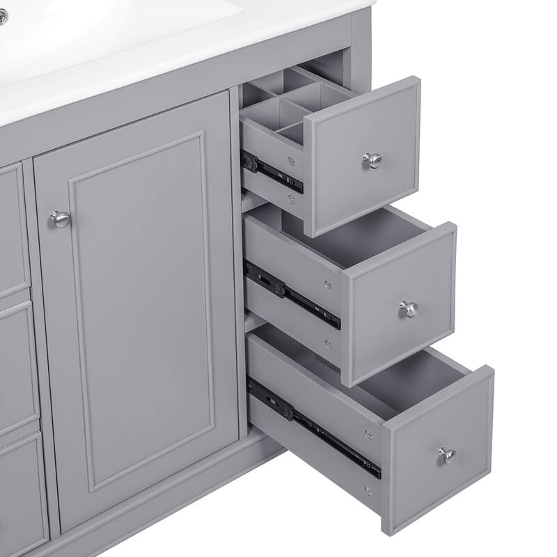36" Bathroom Vanity with Ceramic Sink Combo, Solid Wood Frame Bathroom Cabinet