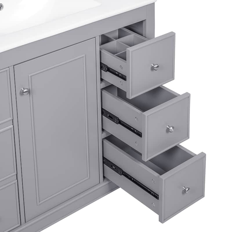 Roomfitters 36" Bathroom Vanity with Ceramic Sink, 4 Drawers, 1 Door, Adjustable Shelf, Solid Wood Frame