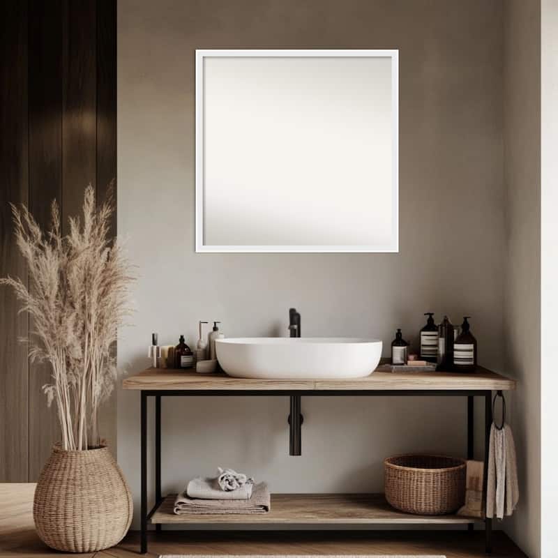 Incline Non-Beveled Wood Framed Bathroom Vanity Wall Mirror