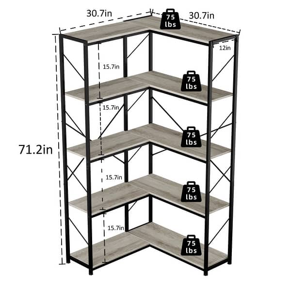 dimension image slide 1 of 2, Futzca L-Shaped Corner Bookcase, 5-Tier Wood Bookshelf