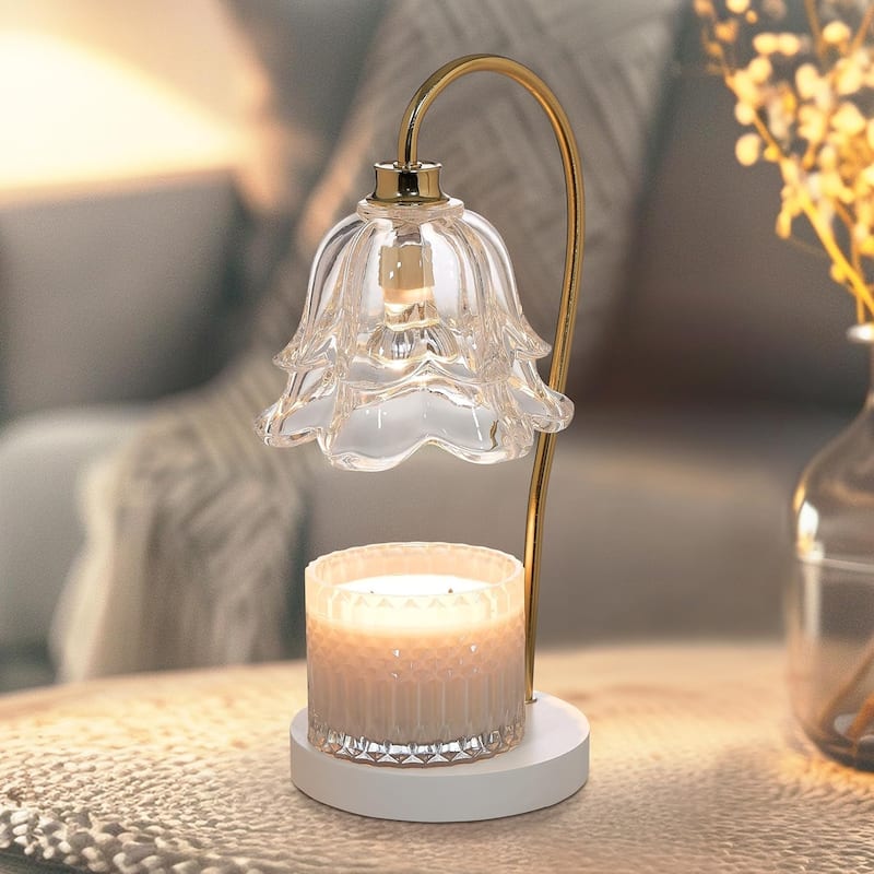 Sheffield Home Glass Candle Warmer Lamp, Flameless Candle and Wax Melter for Long-Lasting Fragrance - White Flower Glass