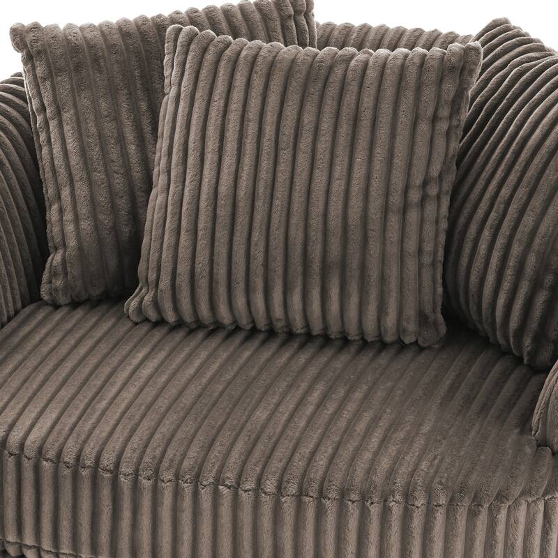 Oversized 43" W Plush Corduroy Swivel Barrel Chair with Pillows