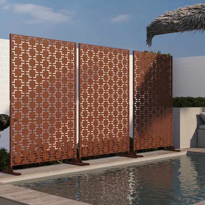 Outdoor Privacy Screen with Stand for Patio Garden Metal Fence
