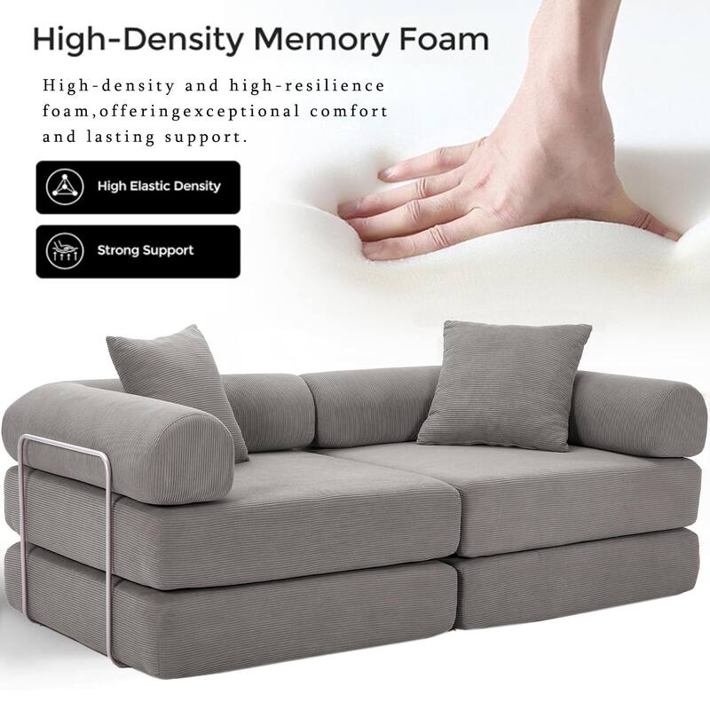 Modular Couch Sofa Bed, Convertible Design with Removable Armrests,Folding Mattress Couch for Small Spaces ,No Assembly
