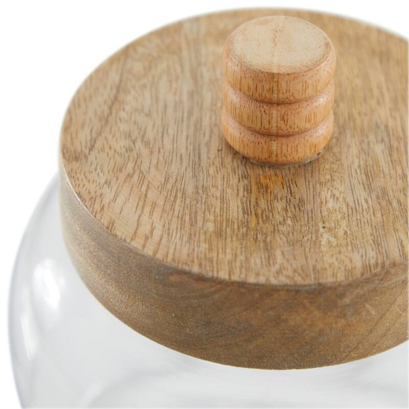 Glass Canisters with Wood Lids - Set of 2 Clear - Roche River Decor - 5"W x 5"L x 6"H