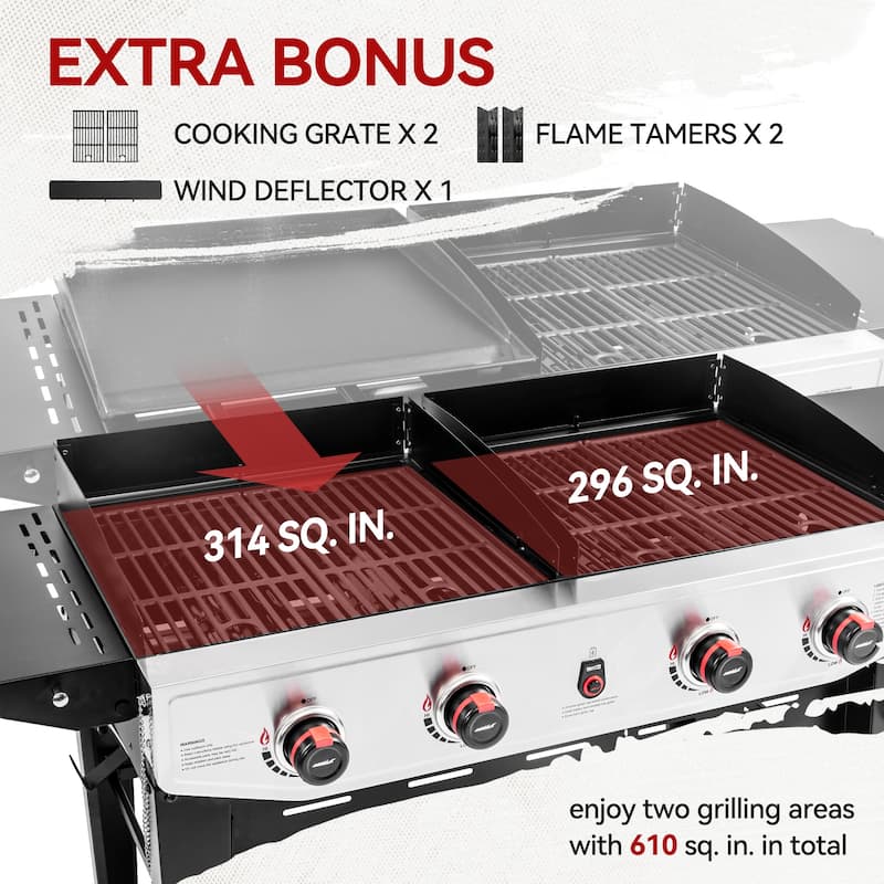 Royal Gourmet 4-Burner Gas Grill and Griddle Combo,Black & Silver