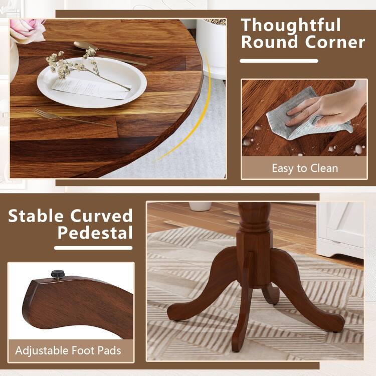 Rubber Wood Round Dining Table with Curved Legs and Adjustable Foot Pads - 40 x 40 x 29 inch (L x W x H)