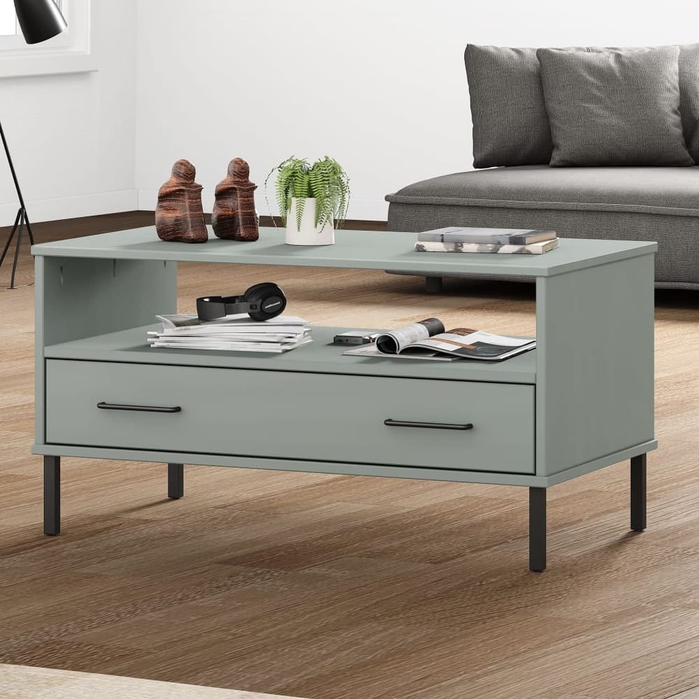 vidaXL Coffee Table Accent Side Sofa End Table with Metal Legs Solid Wood OSLO - 33.5" x 19.7" x 17.7"