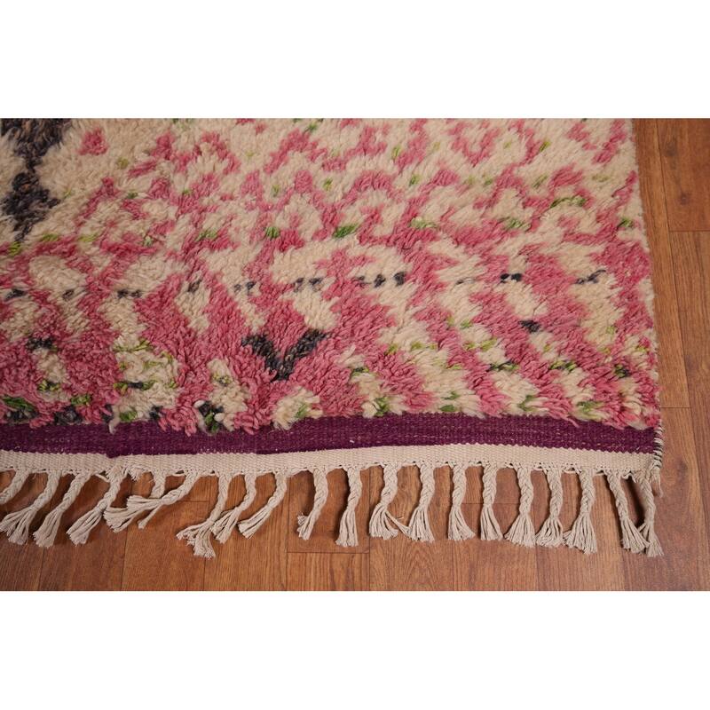 Beige & Pink Moroccan Oriental Area Rug Handmade Wool Carpet - 9'0" x 12'7"