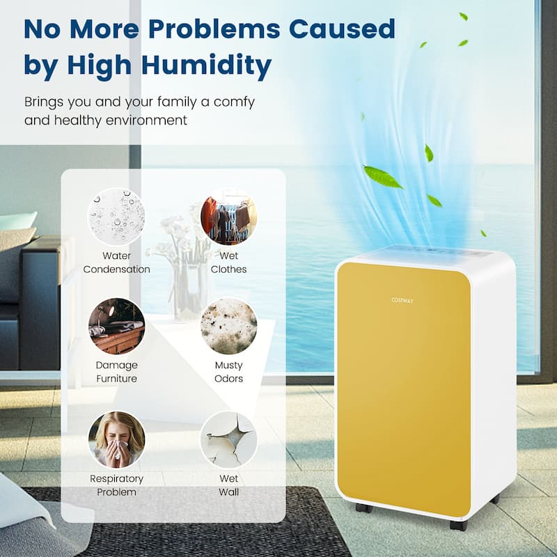 Dehumidifier 32 Pints/Day 3 Modes Portable 2500 Sq.Ft Blue/Pink/Yellow