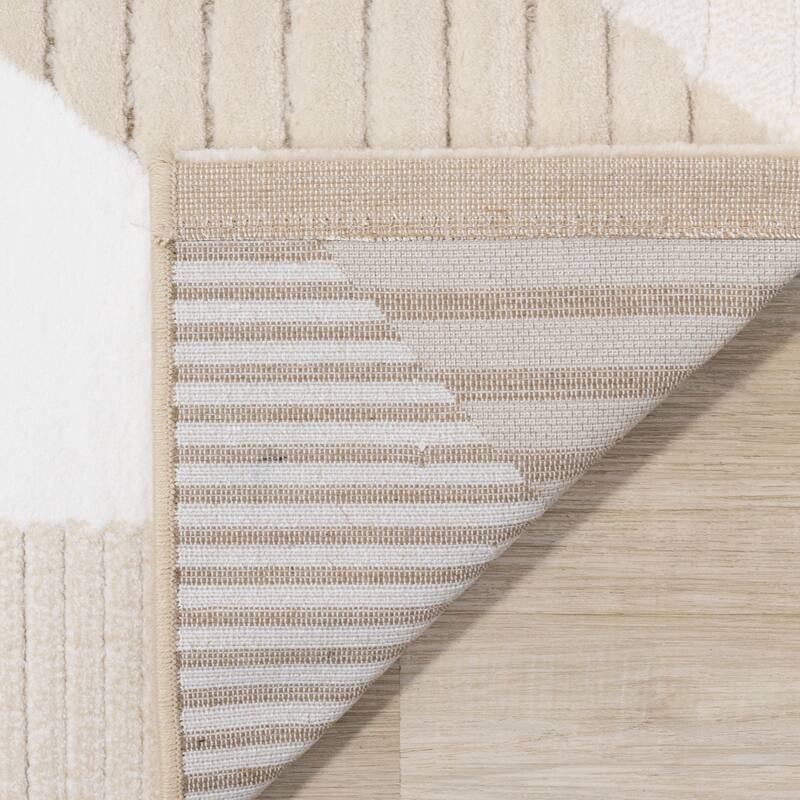 Elizabeth Collection - Beige/Blue Carved Geometric Modern Rug
