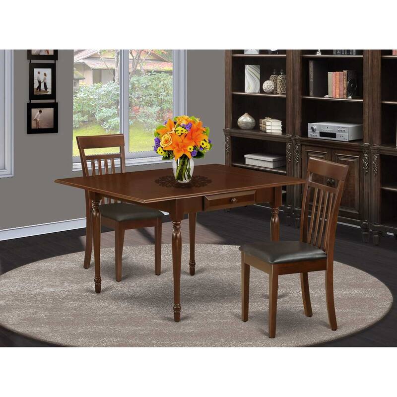 HomeStock 3-Piece Mahogany Finish Solid Wood Top with Dropleaf Dining Table Set