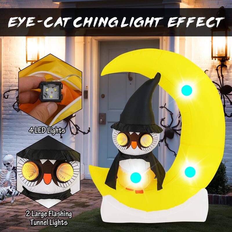 Costway 4.3 x 5.1 ft Inflatable Owl on Moon LED Lighted Halloween - See Details