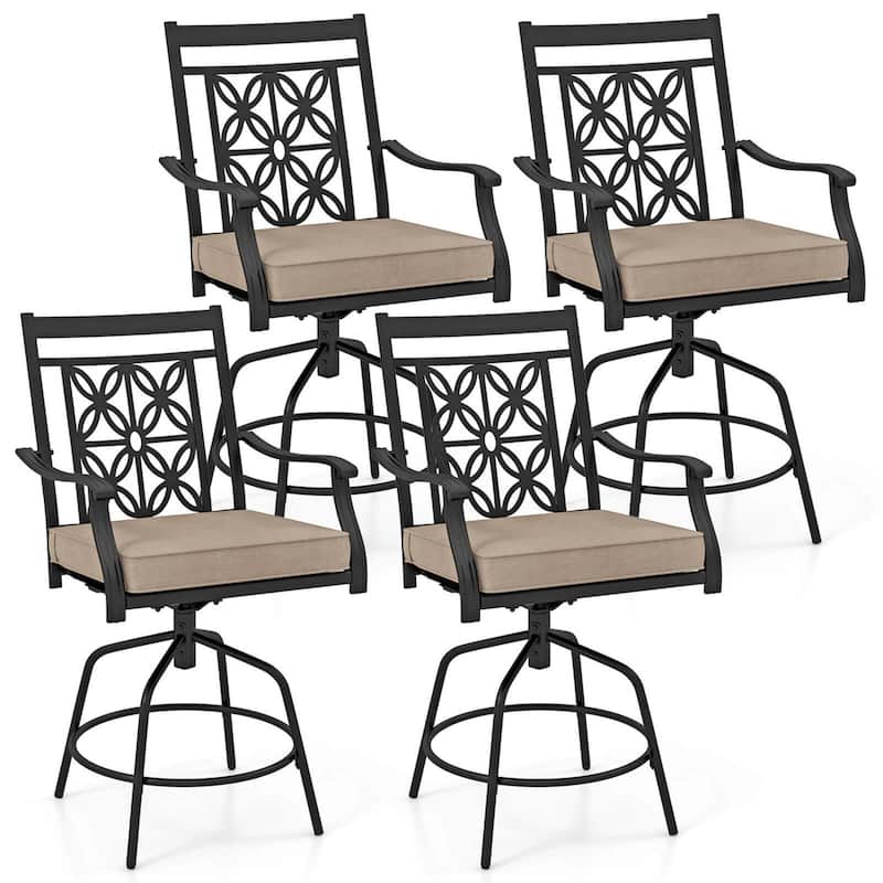 2/4PCS Outdoor Swivel Bar Stools Counter Height Bar Chairs w/ Cushions - 4pcs