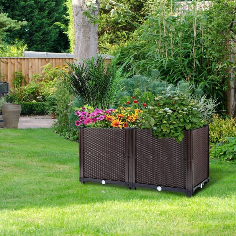 Elevated Plant Growth Box with Water Storage Tray for Indoor Outdoor Vegetable Gardening