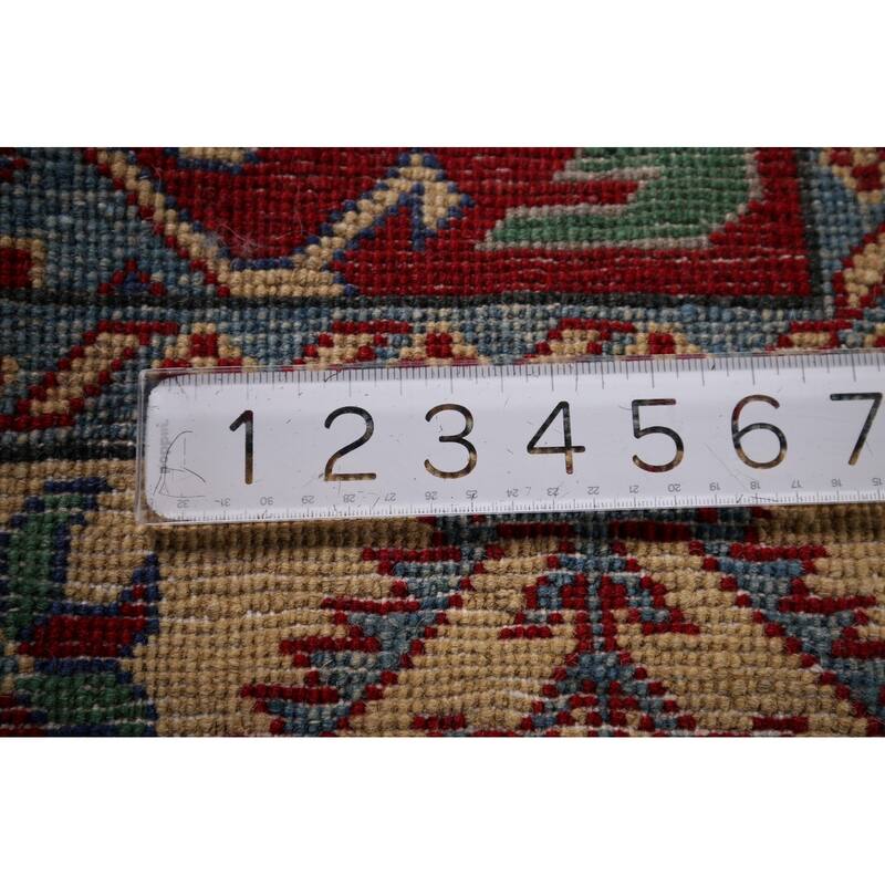 Geometric Red Kazak Oriental Runner Rug Handmade Wool Carpet - 2'6" x 16'0"