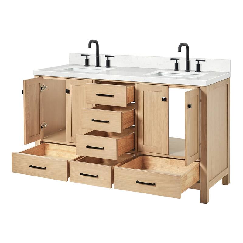 Ariel A060DCQRVO Cambridge 60" Free Standing Double Basin Vanity Set