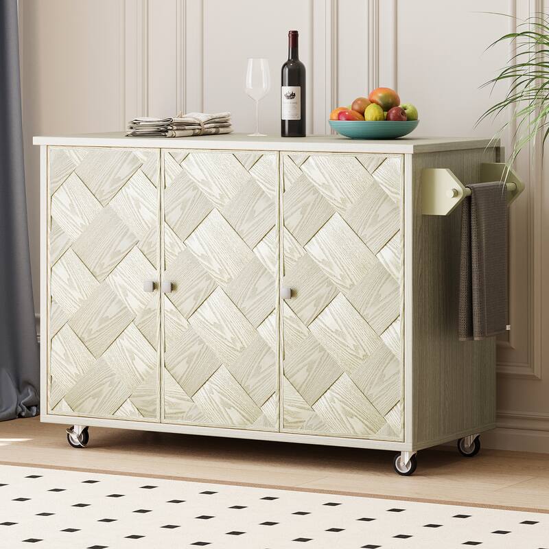 Kitchen Island with Drop Leaf, Coastal Kitchen Island on Wheels with Internal Storage Rack, Rolling Kitchen Cart