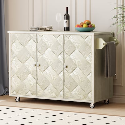 Kitchen Island with Drop Leaf, Coastal Kitchen Island on Wheels with Internal Storage Rack, Rolling Kitchen Cart