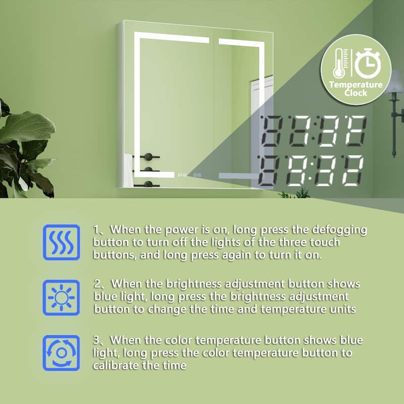 ExBrite LED Lighted Bathroom Medicine Cabinet with Mirror, Recessed or Surface