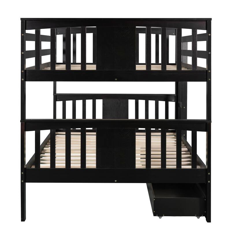 Full Size Bunk Bed with Storage Drawers, Sturdy Wood Construction, Convertible into Two Full Beds
