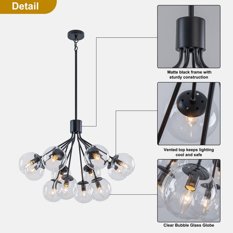 Starsky 12-Light Modern Bubble Seeded Glass Chandelier