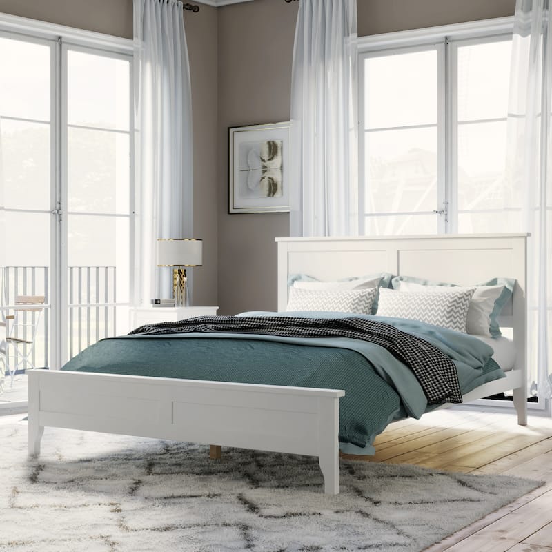 Modern Solid Wood Full Platform Bed - White