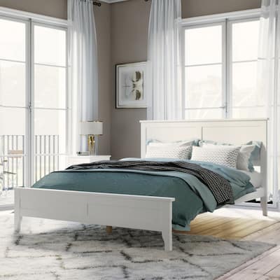 Modern White Solid Wood Platform Bed