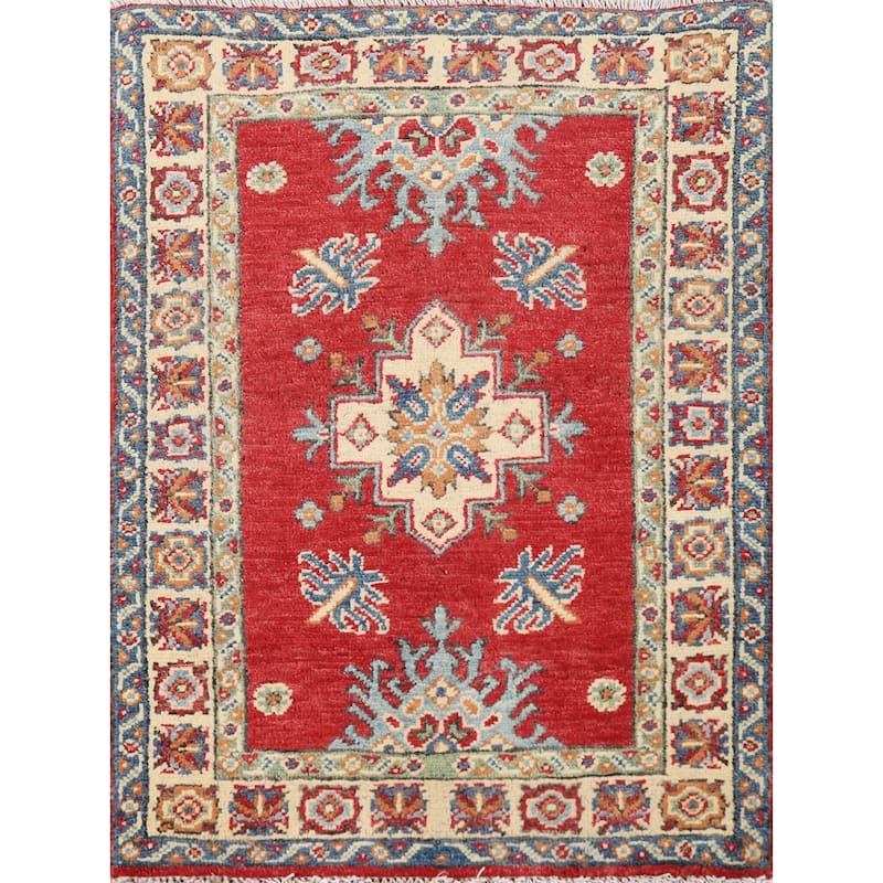 Hand Knotted Oriental 100% Wool Carpet Traditional Geometric Red Kazak Area Rug - 3' 0'' X 2' 0''