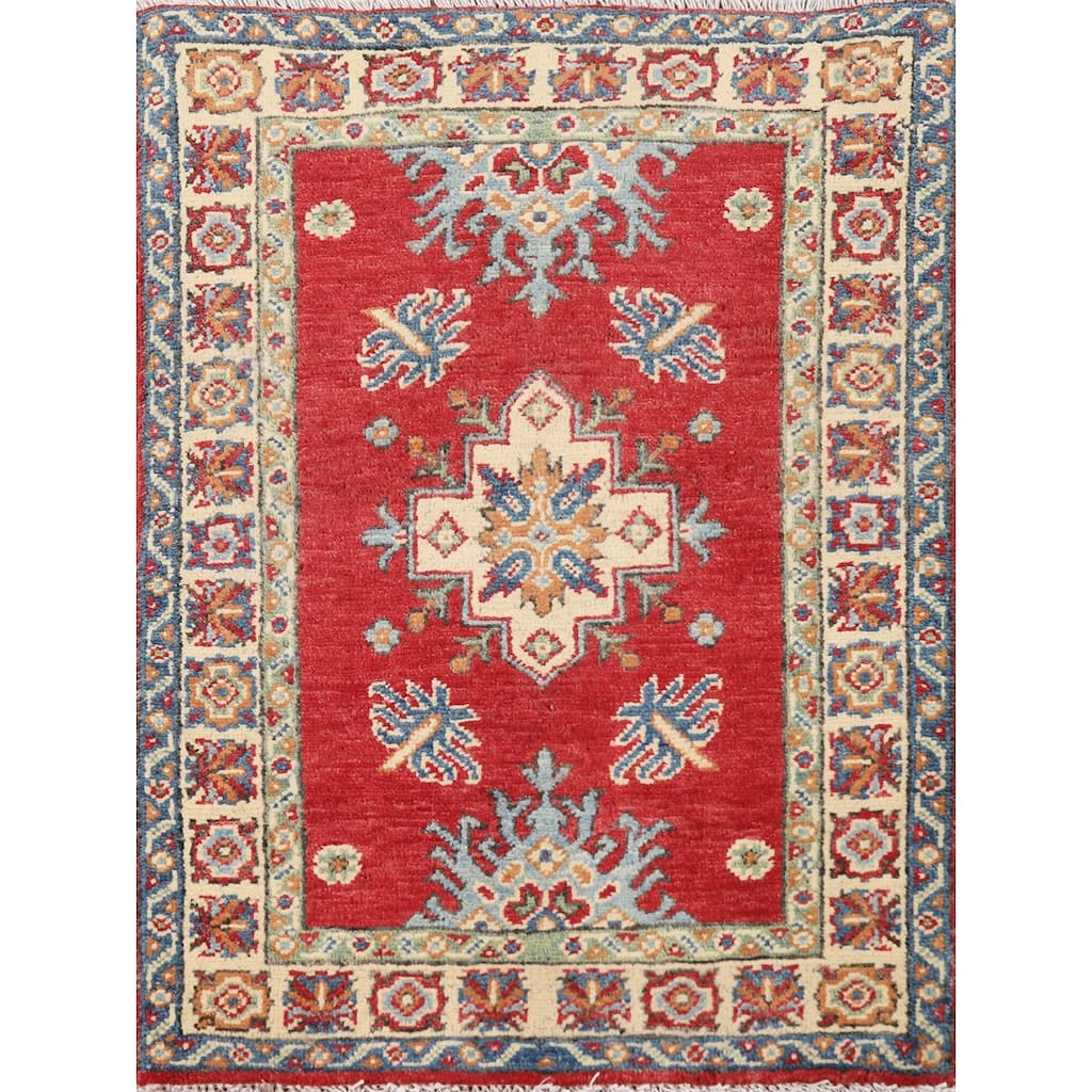 Hand Knotted Oriental 100% Wool Carpet Traditional Geometric Red Kazak Area Rug - 3' 0'' X 2' 0''