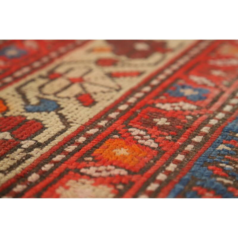 Hand Knotted Oriental 100% Wool Carpet Traditional Geometric Navy Blue & Blues Heriz Runner Rug - 15' 0'' X 3' 6''