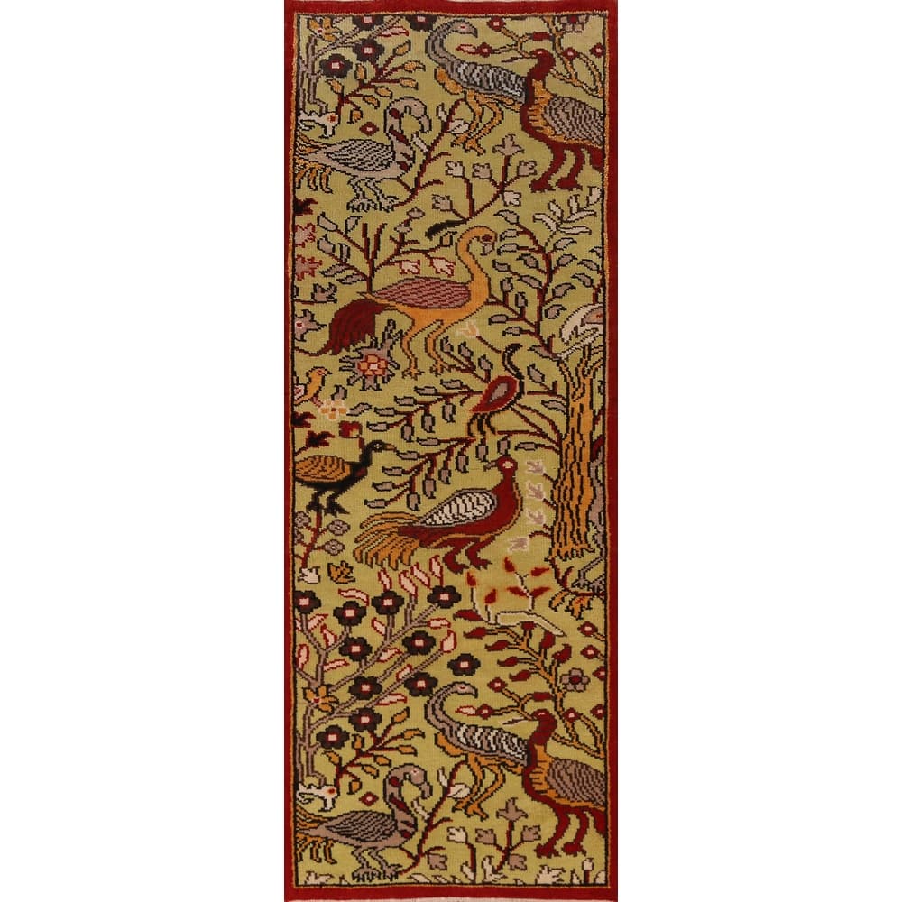 Animals Design Ziegler Indian Runner Rug Hand-Knotted Wool Carpet - 2'6" x 7'11"