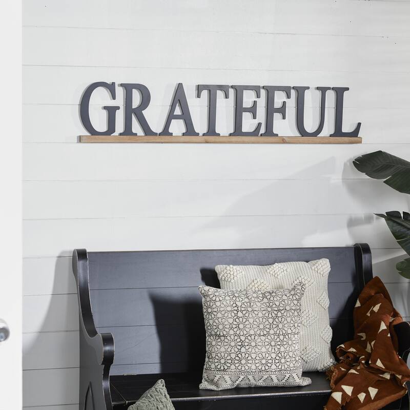 Wood Sign Grateful Home Wall Decor - Black - Roche River Decor