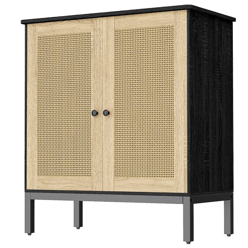 Rattan Accent Buffet Sideboard Storage Cabinet with 2 Doors