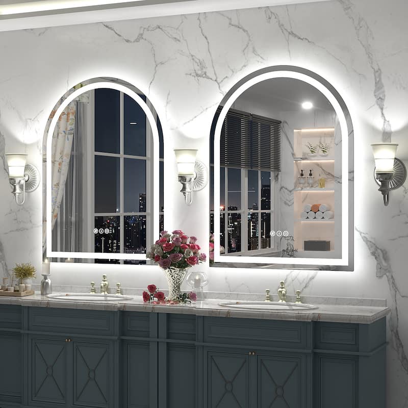 UL Certified Arched LED Anti-fog Tempered Glass Wall Bathroom Vanity Mirror
