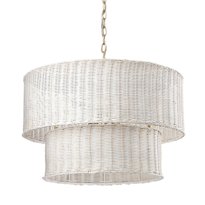 Erma 6 Light Chandelier - Brushed Champagne Bronze with White Wicker