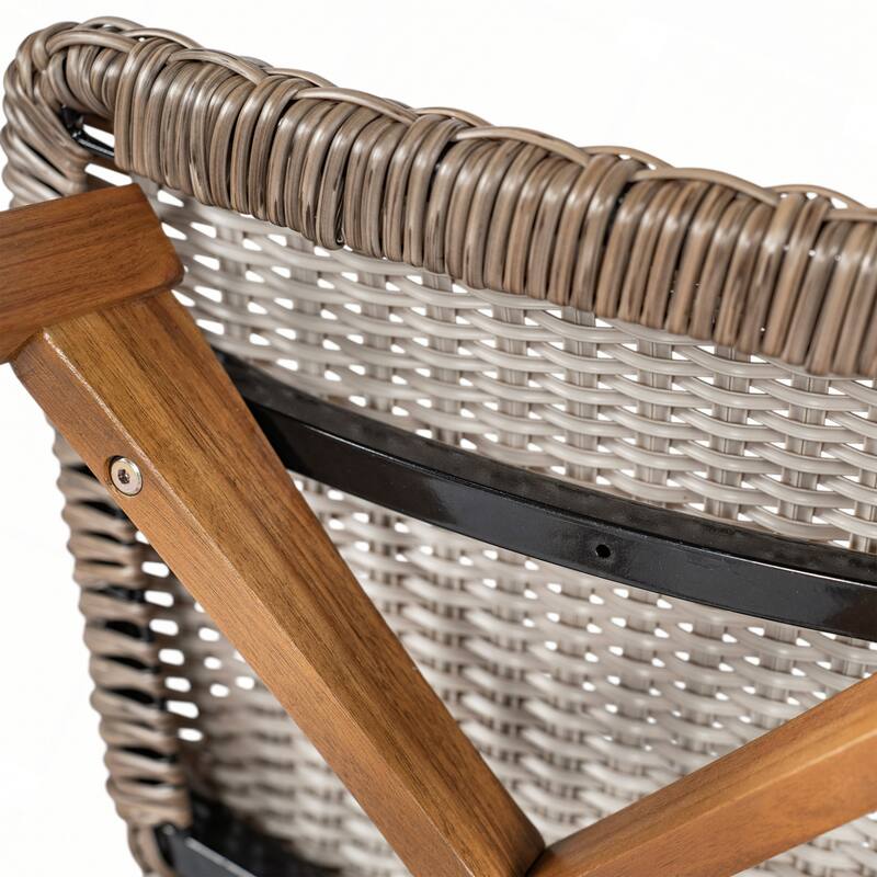 Outdoor Bar Stool, Wood with Wicker, Set of 2
