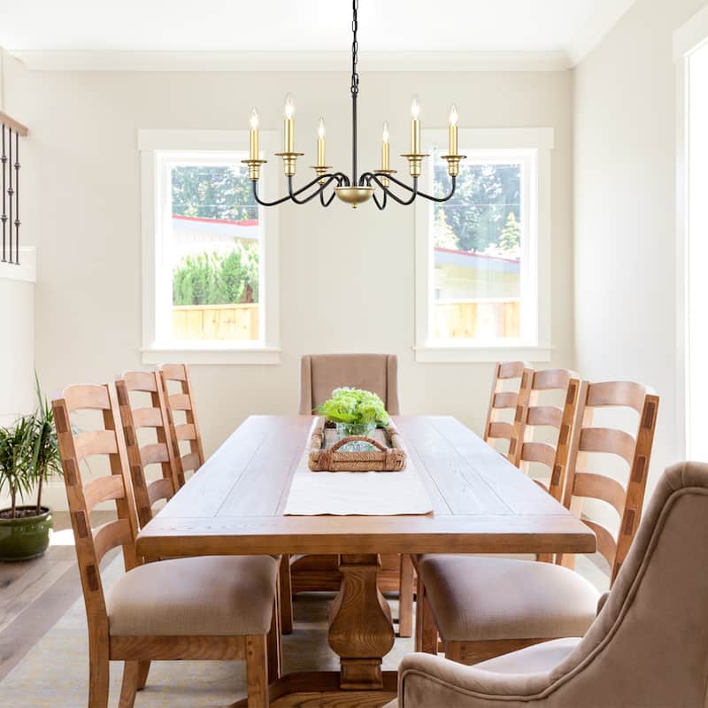 6-Light W25.59" x H72.8" Rustic Dining Area Chandelier for Kitchen