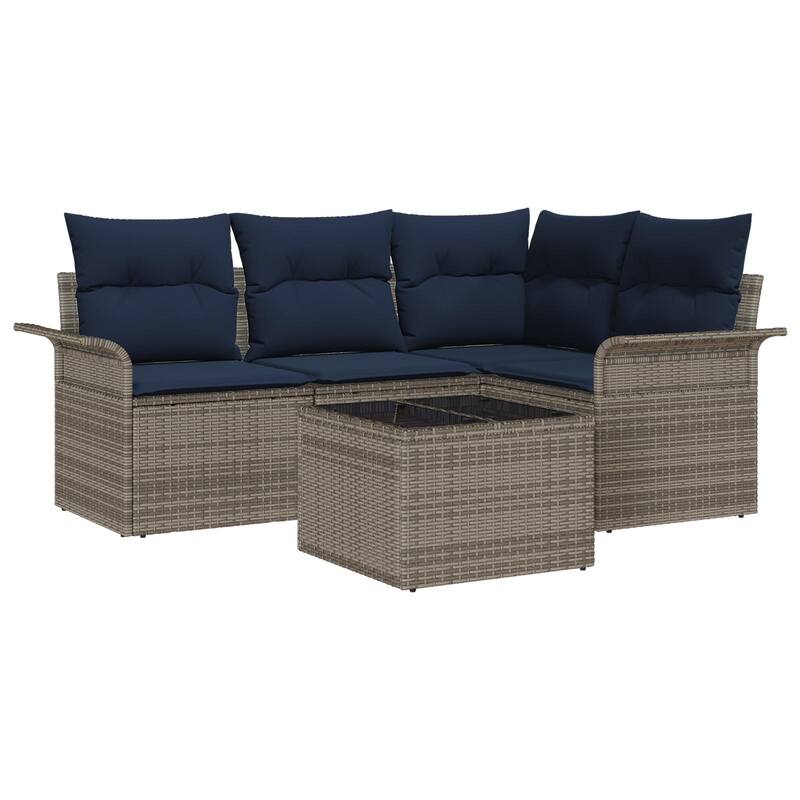 vidaXL 4/5-Seater Garden Sofa with Cushions Black/Brown/Grey Poly Rattan - 52.2 x 73.8 x 27.2