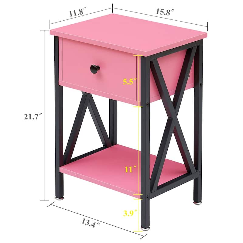 VECELO Modern Nightstand 1-Drawer with Storage Shelf, End Table/Side Table