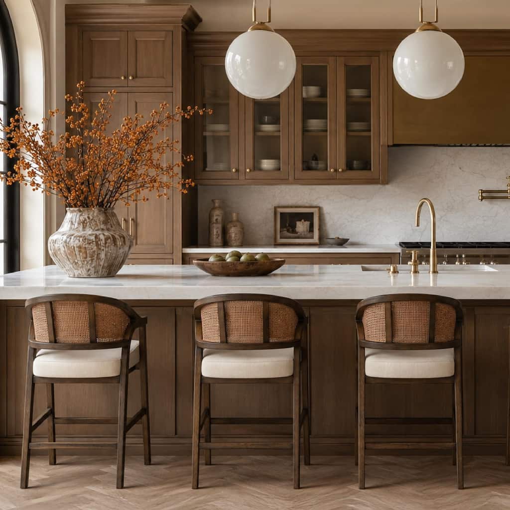 Maven Lane Chloe Solid Wood Kitchen Counter Stool With Rattan Back - Single