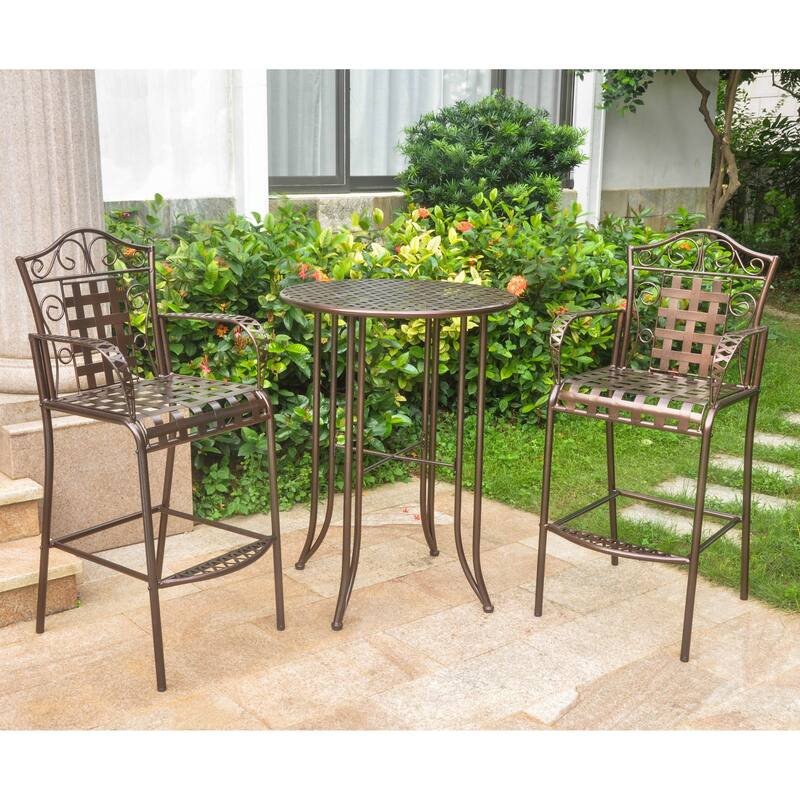 Mandalay 3-Piece Outdoor Iron Bar Bistro Set (Set of 3) - Hammered Bronze