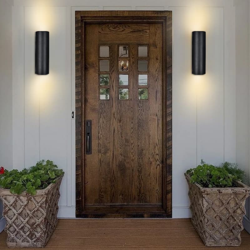13.4 in. 2-Light Modern Industrial Black Linear Cylinder Waterproof IP54 Outdoor Lantern Wall Sconces